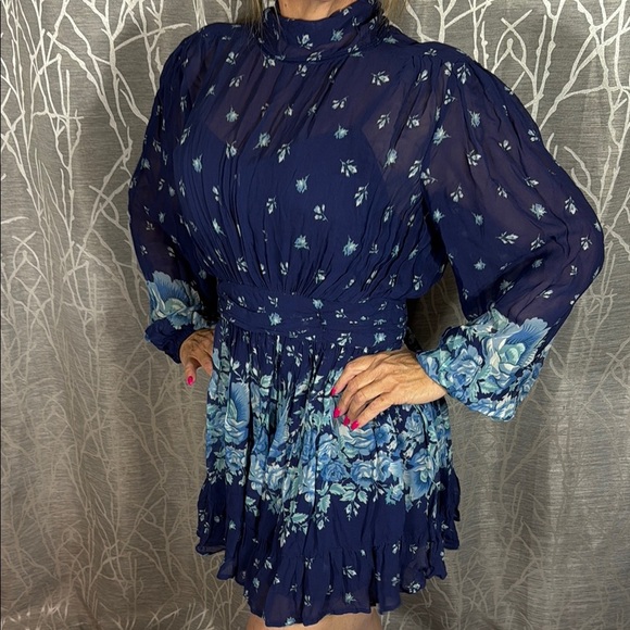 ANTHROPOLOGIE LET ME BE BLUE MOCK NECK MINI DRESS S NWT - Picture 2 of 10